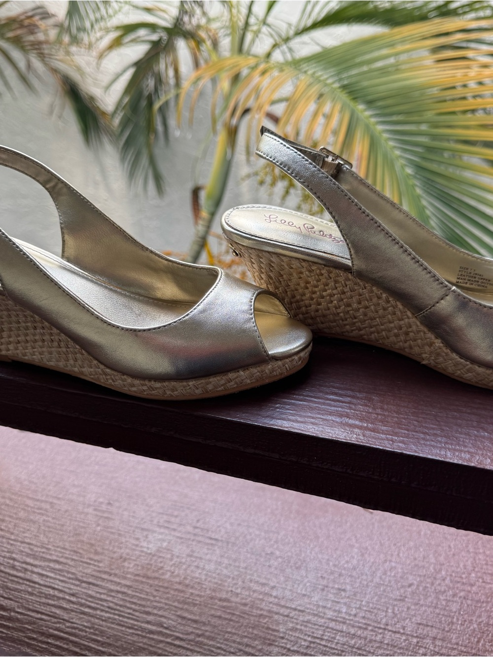 Lilly Pulitzer Shimmery Gold Peep-Toe Slingback Heels - Picture 6 of 6
